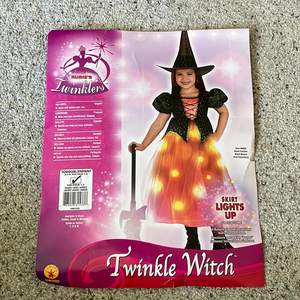 Toddler size light up Witches Costume with sheer hat. Only worn Once
